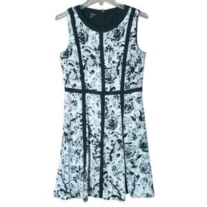 Talbots Women 10 Petite White & Black Floral A-line lined Spring Summer Dress